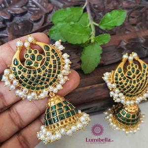 Moon Kemp Diamond Pearl Jhumki Earrings for Women - Product Image 1