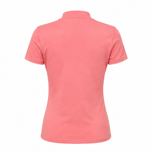 T-shirt personnalisé rose corail pour femme, coupe ajustée, col montant, manches courtes, en jersey de coton peigné lisse - Product Image 2