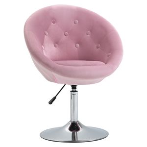 Sedia Girevole Moderna con Telaio Cromato e Seduta Imbottita Rotonda, Rosa, per Trucco e Vanità, con Altezza Regolabile per Soggiorno e Camera da Letto - Product Image 1