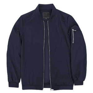 Chaqueta Bomber Negra para Hombre, Color Sólido, Cierre de Cremallera, Cuello Alto, Estilo Casual, Material de Poliéster, Ropa de Otoño - Product Image 2