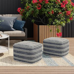 Corrie Square Woven Navy/White <b>Pouf</b> Versatile Indoor/Outdoor Furniture - Product Image 6