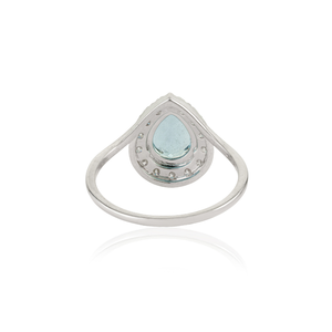 Fabricante de Diseños Personalizados de la Mejor Calidad 1ct. Anillo Halo con Forma de Pera de Aguamarina y Diamantes, Última Moda en Joyería Fina de Oro Blanco de 14K - Product Image 6