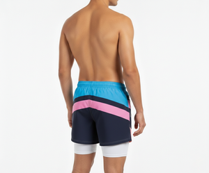 Shorts de bain 2-en-1 personnalisés pour hommes en satin 100 % polyester avec doublure de compression, séchage rapide et tendance - Product Image 2