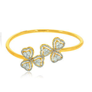 Luxury Women's 18K Yellow Gold Lab Grown Diamond Classic <b>Bangle</b> <b>Bracelet</b> with Multi-Row Mesh and Circular Clasp Design - Product Image 1