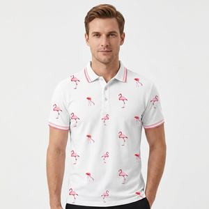เสื้อโปโลแขนสั้นสีขาวสำหรับผู้ชายพิมพ์ลายสีชมพูผ้าฝ้ายระบายอากาศได้ดีทรงปกติ - Product Image 2