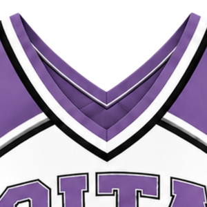 Haut court de cheerleading sans manches pour femme, col en V, blanc et noir, pour performance athlétique, uniforme d'équipe de cheerleading, compétition - Product Image 5
