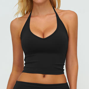 Débardeur de yoga pour femme en polyester/nylon respirant à col en V avec logo personnalisé sur le devant, coupe ajustée sans coutures pour l'entraînement - Product Image 3