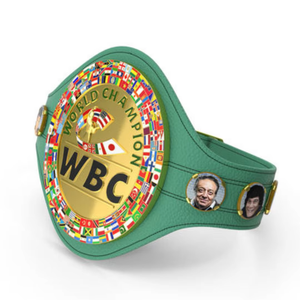 เข็มขัดแชมป์โลก WBC สำหรับมวย หนังสีเขียว ดีไซน์ลายธงชาติ พร้อมรูปนักมวย - Product Image 2