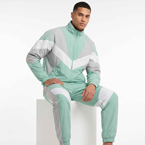 Ensemble de survêtement coupe-vent en nylon vert marine pour homme, coupe-vent à capuche zippé avec empiècements contrastants, imprimé numérique, vente en gros personnalisée - Product Image 3