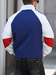 Veste coupe-vent unisexe à blocs de couleur, motif patchwork, style bomber zippé, vêtement d'extérieur standard pour les loisirs en extérieur - Product Image 2