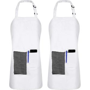 White Bib <b>Apron</b> With Pockets Cotton Simple Style For <b>Cooking</b> Daily Use Machine Washable - Product Image 1