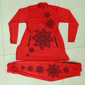 Maillot de bain une pièce pour femmes, manches longues, coupe courte, imprimé sur le devant, séchage rapide, antibactérien, style islamique, burkinis - Product Image 1