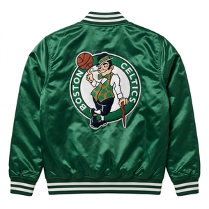 Veste de baseball en satin vert pour homme, logo brodé, col rabattu, style streetwear décontracté, coupe classique, pour l'automne - Product Image 2