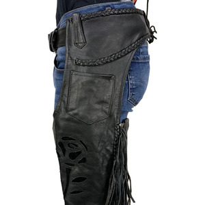 Chaps de moto classiques pour femmes Samroz, tressés et frangés, couleur personnalisée, avec broderie de roses, haute qualité - Product Image 3