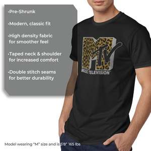 เอ็มทีวีเสื้อยืดแขนสั้นสีดำสำหรับผู้ชายพิมพ์ลายเสือดาวโลโก้ O-Neck ทรงปกติลำลองระบายอากาศได้ดีเสื้อผ้าฝ้ายเจอร์ซีย์ 300 กรัม - Product Image 5