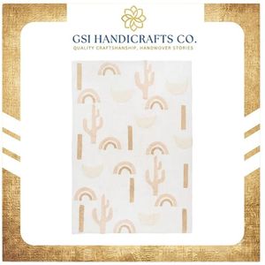 Tapis rectangulaire Cactus Arc-en-ciel, style tendance, en coton biologique, à poils plats, lavable, pour la décoration de chambre d'enfant, pour la vente en gros - Product Image 2