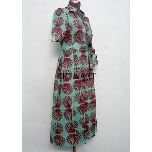 Vestido midi de algodón puro para mujer, estilo canguro, con estampado de conchas hecho a mano, moderno, dulce, línea A, para uso diario, informal o de fiesta. - Product Image 5