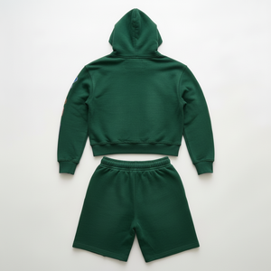 Conjuntos de Sudadera con Capucha y Pantalones Cortos de Forro Polar Grueso de Secado Rápido con Estampado Personalizado, Estilo Urbano, Efecto Desgastado por el Sol, con Cremallera, para Hombre - Product Image 2