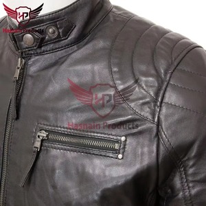 Chaqueta de Cuero Genuino Negra para Hombre, Corte Ajustado, Estilo Motero, Cafe Racer, de Piel Vacuna, con Hombreras Acolchadas, Diseño Clásico y Personalizado - Product Image 3
