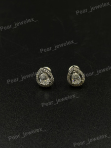 Pear Cut Diamond <b>Stud</b> Earrings Halo Setting Classic Women's Engagement Jewelry 925 Sterling <b>Silver</b> - Product Image 4