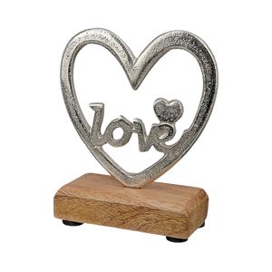Ornement en forme de cœur plaqué argent, avec base en aluminium et en bois, pour cadeau de baptême, décoration intérieure ou cadeau. - Product Image 1