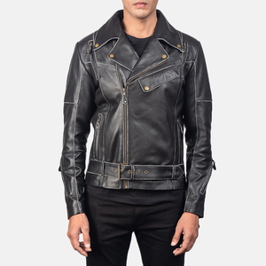 Chaqueta de Motociclista de Cuero Vacuno Personalizada para Hombre, Estilo Bomber, Impermeable, Acabado Negro, Chaquetas de Cuero - Product Image 3