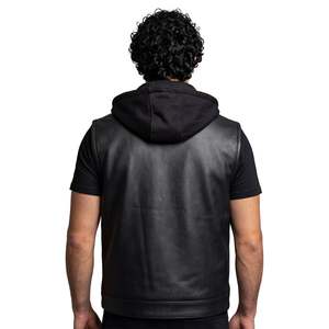 <b>Men's</b> <b>Black</b> Genuine Leather Casual Lace Spring Moto <b>Vest</b> Zipper Closure Plus Size Regular Fit Solid Color Outerwear - Product Image 2