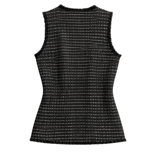 Blusa de punto texturizado sin mangas para mujer, cuello redondo, informal, ligera, elegante, para verano, estilo femenino - Product Image 2