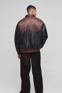 Chaqueta Bomber Western de Cuero Genuino para Hombre, Dos Tonos, Cierre Frontal con Cremallera, Dobladillo Acanalado, Logotipo Personalizado, Hecho a Medida, Precio de Fábrica - Product Image 2