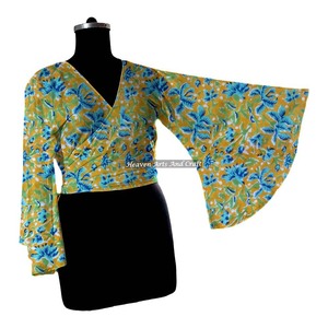 Blusa de la Mejor Calidad para Mujer, con Escote en V Profundo, Manga Larga con Volantes, Estilo Casual, de Algodón, con Lazos, para el Verano - Product Image 6