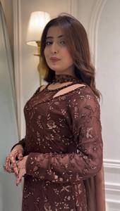 Ensemble Kurti en dentelle indienne et pakistanaise pour femmes, avec dupatta en maille brodée, tenue formelle pour soirée, Salwar Kameez - Product Image 4