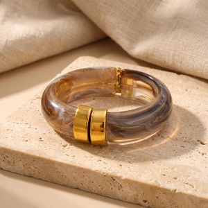 Twisted Acrylic <b>Resin</b> Open Bangle Stainless Steel Gold Plated Waterproof Bracelet Fashion Jewelry for Wholesale <b>Resin</b> <b>Crafts</b> - Product Image 2