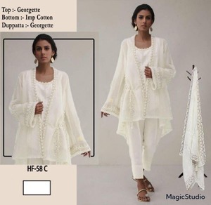 Haut élégant en georgette lourde avec bas en coton importé et organza Dupatta | Tailles XL (42) et XXL (44) -Parfait pour toute occasion - Product Image 2