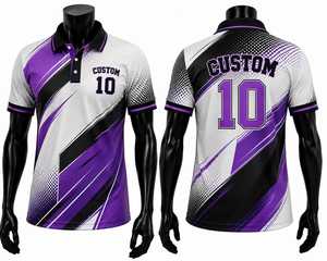 Polo de Manga Corta para Hombre con Patrón Geométrico Personalizado en Morado, Negro y Blanco, Deportivo, de Secado Rápido, con Estampado Digital, Ropa Deportiva para Equipos - Product Image 1