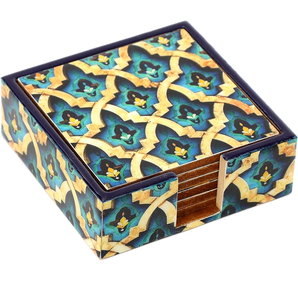 แผ่นรองแก้ว MDF พิมพ์ลายดอกบัวและใบไม้ รูปทรงสี่เหลี่ยม ดีไซน์โบราณ - Product Image 4