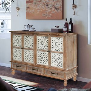 59.06 Elegante Credenza in Legno Naturale, Mobile Contenitore per Soggiorno con 4 Ante, 3 Cassetti e Ripiani Regolabili - Product Image 5