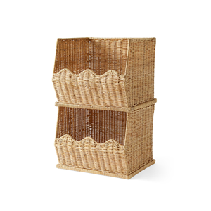 Cestas de Almacenamiento Apilables de Mimbre con Borde Festoneado, Organizador para Habitación Infantil, Cesta de Almacenamiento de Juguetes Ecológica, Proveedor Mayorista, Fábrica - Product Image 1