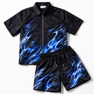 <b>Mens</b> <b>Summer</b> Woven Nylon 100% Two-Piece Shorts Set Quick Dry Zip-Up <b>Jacket</b> Sublimation Printed Streetwear Custom Design Custom - Product Image 1