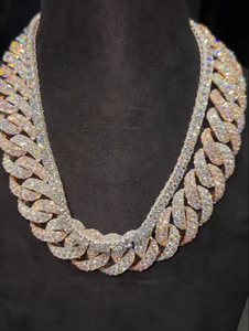Collar de Moissanita Iced Out con Micro Pavé, Cadena de Eslabones, Oro Rosa Sólido, Unisex, Lujo para Uso Diario, Amuleto para Ella - Product Image 1