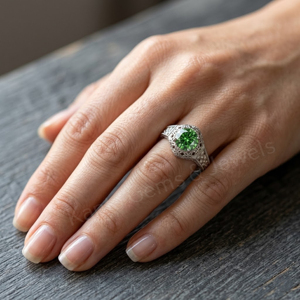 Anillo de Compromiso Cristiano para Hombre, Plata de Ley 925 Vintage, con Circonita Cúbica Verde Redonda de 10 mm, Anillos con Piedras Preciosas, Engaste de Garras - Product Image 4