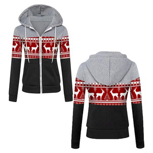 Unisex <b>Zip</b>-Up <b>Hooded</b> Sweatshirt Red Deer Pattern Winter Casual Knitted Hoodie Regular Fit Printed Design - Product Image 3