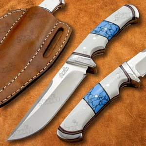 Cuchillo EDC OEM de 9 pulgadas de largo total, hecho a mano, con mango de piedras preciosas, acero D2, hoja de punta caída de espiga completa, para caza, camping y uso general, ideal como regalo. - Product Image 1
