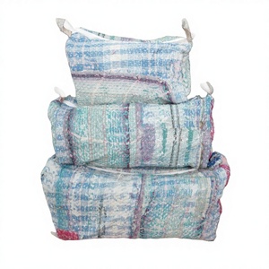 Vintage Kantha Print Cotton <b>Pouches</b> Set of 3 with Zipper Closure Large Size for Travel & Cosmetic Storage - Product Image 1