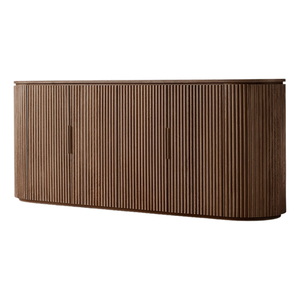 Aparador Moderno Minimalista de Madera de Teca Sólida con Frente Acanalado y Diseño Curvo, Mueble Buffet de Gran Capacidad para Interiores Residenciales - Product Image 3