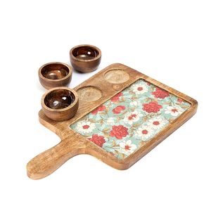 Bandeja de Cocina Rústica de Madera con Tres Mini Tazas de Madera para Servir Frutos Secos, Nueces, Dulces y Chutneys - Product Image 2