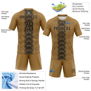 Uniforme de voleibol sublimado con forma de flecha en negro y oro antiguo, personalizado con el logotipo de tu equipo, para hombre, que absorbe la humedad, uniforme para equipos juveniles. - Product Image 4