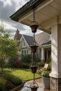 Chaîne de pluie artisanale en cuivre plaqué pour gouttière, alternative décorative à la gouttière en acier, décoration extérieure pour jardin, patio, cour, élément aquatique - Product Image 3
