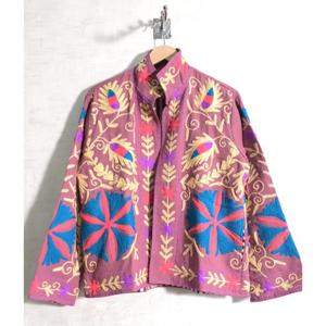 Veste en coton Suzani brodée à la main, style bohème vintage, manteau ethnique fait main, vêtements d'extérieur pour femmes - Product Image 2