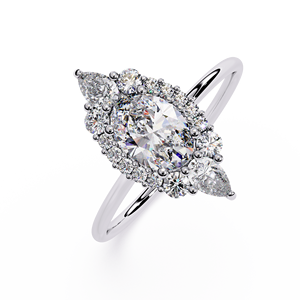 Bague de fiançailles Trilogy en diamant, ovale, poire, marquise, halo, plaqué or blanc, bijoux - Product Image 2