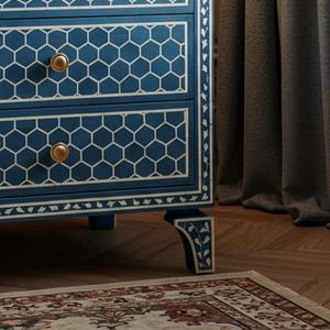 Mesa de Cajones con Incrustaciones de Hueso de ILAHI, Diseño Moderno con Detalles de Ágata, Almacenamiento de Tres Niveles, Mueble Portátil para el Hogar - Product Image 2